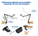 Braço Articulado Suporte Microfone Profissional Mesa Podcast