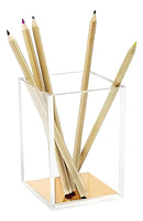 Porta Caneta Em Acrílico Transparente Com Fundo Esp Dourado