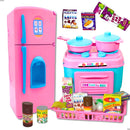 Cozinha Infantil Brinquedo Menina Fogão Panelas Geladeira Cor Rosa Com Turquesa