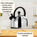 Chaleira Inox Indução Bule De Café Cha Com Apito 2 Litros Prateado
