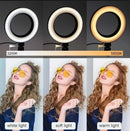 Ring Light Iluminador Led Selfie Tripé Mesa 16cm + Bluetooth Preto Branca, Neutra, Quente