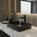 Torneira Para Banheiro Preto Fosco Monocomando Água Fria Aço Inox Instalação Em Bancada Compatível Com Cuba De Sobrepor Design Moderno Minimalista Bica Baixa Com Arejador FC-61 Via Flix