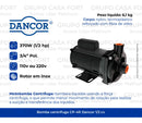 Bomba Dágua Centrifuga Cp-4r Monofásica Dancor 1/2cv Cor Preto Frequência 60 Hz