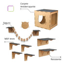 Parquinhos De Gato 8 Peças Kit Playground Mdf com Nicho, Ponte, Prateleira, Degrau e Arranhador BOX FAN