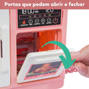 Kit Mini Cozinha de Brinquedo Fogão Geladeira Forno solta Água e som cor Rosa Atentu
