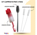 Kit Escovas Multiuso 4 em 1 para Limpeza Profunda | Ideal para Garrafas, Copos, Mamadeiras, Bicos e Canudos | Silicone + Nylon