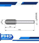Lima Rotativa Cilíndrica Metal Duro 10mm Abaulada Haste 1/4
