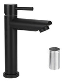 Torneira Para Banheiro Preto Fosco Monocomando Água Fria Aço Inox Instalação Em Bancada Compatível Com Cuba De Sobrepor Design Moderno Minimalista Bica Baixa Com Arejador FC-61 Via Flix