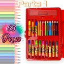 Estojo Maleta 68 Peças Crianças Canetinhas Giz Lápis Menina