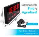 Relógio De Parede Led Digital Grande 36x15cm Alarme Calendário Termômetro Recepção Hall Entrada Academia Data Hora Temperatura Dia Mês Ano Memória Bivolt 110/220 Cor Preto