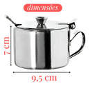 Açucareiro Inox Com Tampa Colher Pote Açucar 450ml Premium
