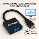 Cabo Conversor Adaptador HDMI para VGA Bahrein Compatível com PC Notebook Projetor Monitor Full HD Plug e Play Preto