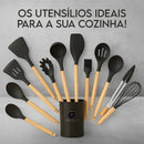 Kit 12 Utensílios De Cozinha Em Silicone Completo Com Suporte Resistentes Para Panelas Antiaderentes Cabos Ergonômicos Fácil Limpeza Uso Doméstico E Profissional ponte lar utilidades
