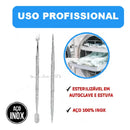 Kit 1 Espatula + 1 Palito Cutícula Aço Inox Ponta Dupla De Unha Manicure Pedicure