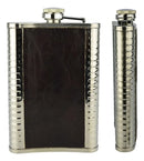 Cantil Porta Bebida De Bolso 255ml Inox Revestido Em Couro Cor Preto - Cantil revestido em couro ecológico