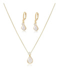 Conjunto Colar E Brinco Click Gota Pérola Folheado Ouro18k Dourado