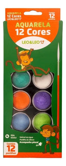 Aquarela Em Pastilhas Leo & Leo 12 Cores Com Pincel