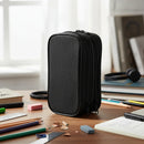 Estojo Grande Escolar Espaçoso 3 Divisórias Masculino Jumbo Cor Preto Liso