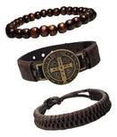 Pulseira Masculina De Couro São Bento Kit C/03