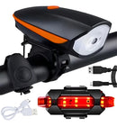 Kit Lanterna Farol Led Bike C/ Buzina Recarregá Preto. laranja