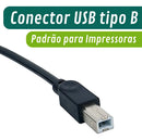 Cabo Usb Impressora 3 Metros Tipo B 3m Para Hp Epson Canon