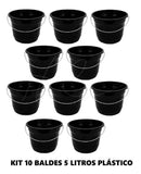 10 Balde Preto Alça Reforçada 5 Litros Lavar Roupas Plastico