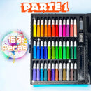 Estojo Maleta 150 Peças Infantil Canetinhas Giz Lápis Carros