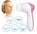 Escova Massageador Esponja Elétrica Facial Limpeza 5 Funções Cor Rosa e Branco