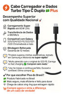 Plus do Brasil Cabo Carregador e Dados Turbo Tipo C Duplo Compativel Com Samsung Galaxy S25 Ultra S24 S23 Fe S22 S21 S20 Chromebook 4 Galaxy Book S Super Rápido 3a Blindado Fabricado no Brasil