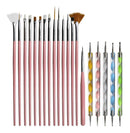 Kit 15 Pincéis Decoração De Unhas + 5 Boleadores Ponta Dupla Pincel Boleador Pontilhismo Alongamento Gel Manicure