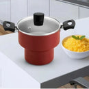 Cuscuzeiro Pequeno Antiaderente Tampa Vidro Vermelho 14