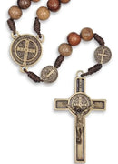 Colar Terço De São Bento Contas De Madeira com Cruz E Medalha