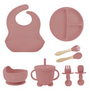 Kit Alimentação Bebê 6-12meses Prato Colher Babador Silicone Cor Bordô