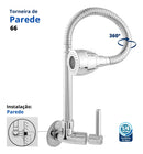 Torneira Parede Gourmet Flexível Chuveirinho Cozinha Prateado Brilhante