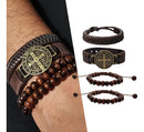 Pulseira Masculina De Couro Medalha São Bento Kit C/04