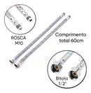 Engate Mangueira Flexível P/ Torneiras Monocomando 60cm Par Prateado Aço Inox