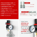 Evotek Filtro Eliminador Água Regulador Ar Compressor Pressão 1/4' Manômetro Medidor