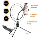 High Light Led 20cm + Suporte + Tripé Iliminador Aro De Luz Preto