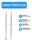 Kit 1 Espatula + 1 Palito Cutícula Aço Inox Ponta Dupla De Unha Manicure Pedicure