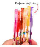 Kit 12 Canetas Gel Coloridas Perfumadas Glitter Neon Pastel