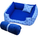 Cama pet Cachorros Médios Caminha de gato Com Zíper resistente super macia e confortável kit cama manta e almofada Cor Azul De Coroa