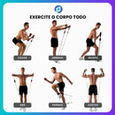 Kit 18 Itens Treino em Casa Academia Fisioterapia Extensor Faixa Elástica, Massageador e Manual de Exercício