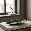 Incensario Porta Incenso Folha Grande Dourada De Resina