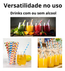100 Canudo De Papel Drink Colorido Biodegradavel Descartável Cor Branco e preto