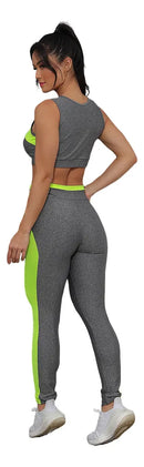 Kit Conjunto Fitness Feminino Roupa Academia  preto e verde M