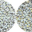 Kit Letra Miçanga 360 Alfabeto + 360 Vogais Total 720 Peças 6 Mm Branco E Dourado