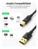 Cabo Usb Ab 2.0 Ugreen Impressora Universal Hp Epson 1.5m Cor Preto