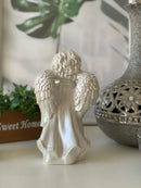 Anjo Decorativo 20 Cm Branco Perolado Gesso Escultura Branco Perolado