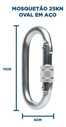 Mosquetão oval em aço fechamento rosca 25kn Mult-5200 cor prateado Mg Cintos
