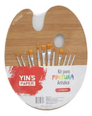 Kit 12 Pincéis Artesanato Pintura Ponta Fina Chata + Paleta Yins Paper